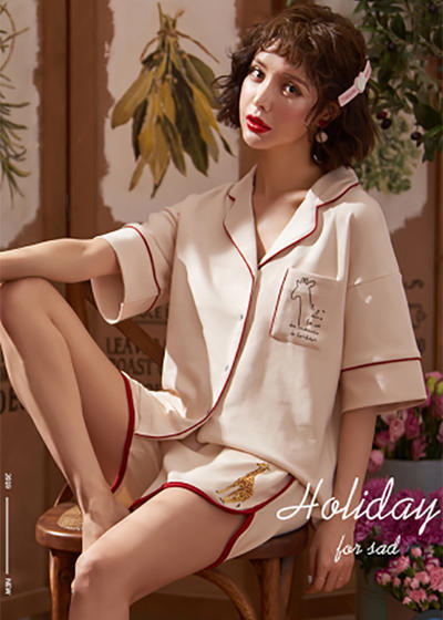 Cotton Half-sleeve Cartoon Fashion Pajama Set